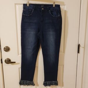 Earl Jeans Embroidered Skinny Ankle Dark denim Jeans